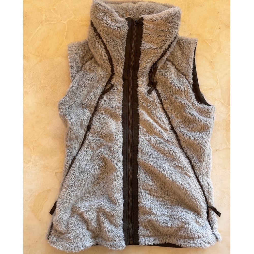 KUHL Flight Vest Grey High Pile Fleece Stowaway Hood Full Zip W130